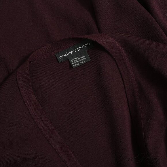 Andrea Jovine One Size 100% Wool Sweater Wrap Cape Poncho Burgundy Plum - Picture 3 of 4